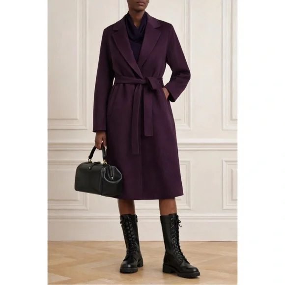MaxMara ‘S Wool Eggplant Dark Purple Belted Wrap Long Coat - Picture 1 of 7